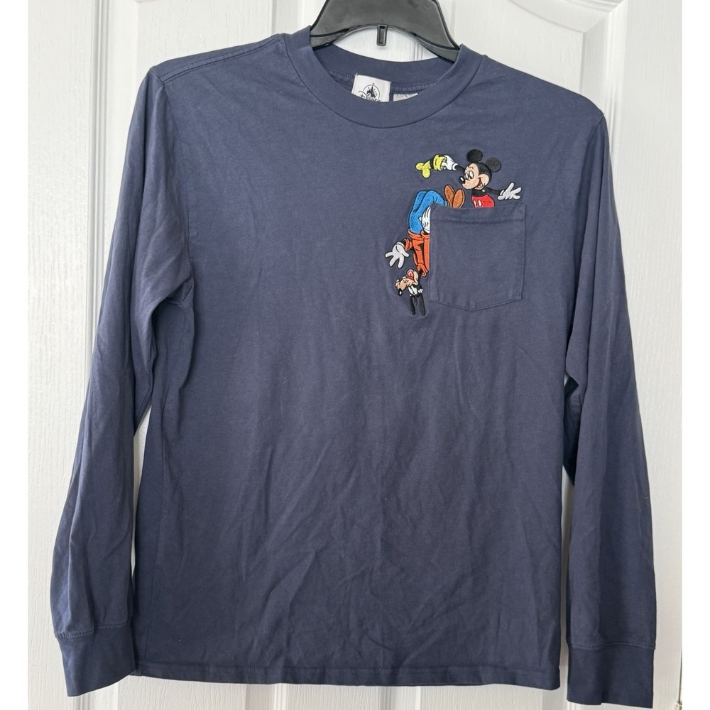 Disneyland Resort Embroidered Mickey Pluto Long Sleeve Shirt Pocket Mens Small